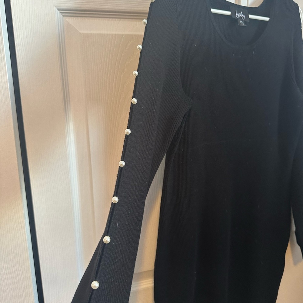 by & by Black Long Sleeve Dress with Pearl Details